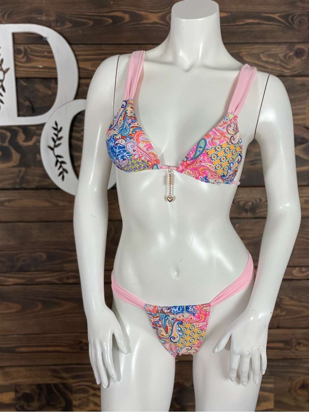 SHEIN | Peppermolly Cheeky Pink Paisley Print Bikini Two Piece Set‎ Multicolored